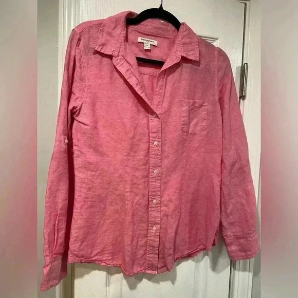 Tops - Banana Republic Linen Cotton Long Sleeve Roll Tab Button Down Pink Size Small
